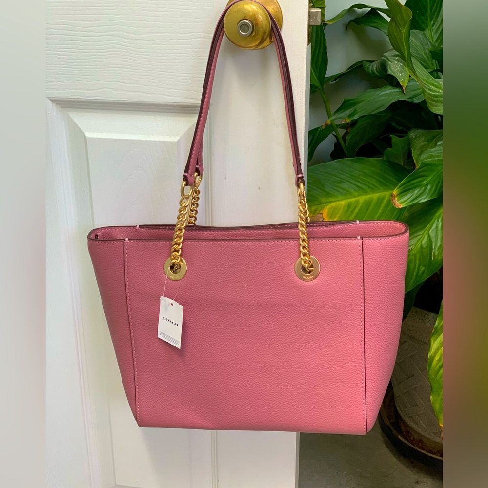 Coach Pebbled Leather Turnlock Chain Tote Rose - NWT
